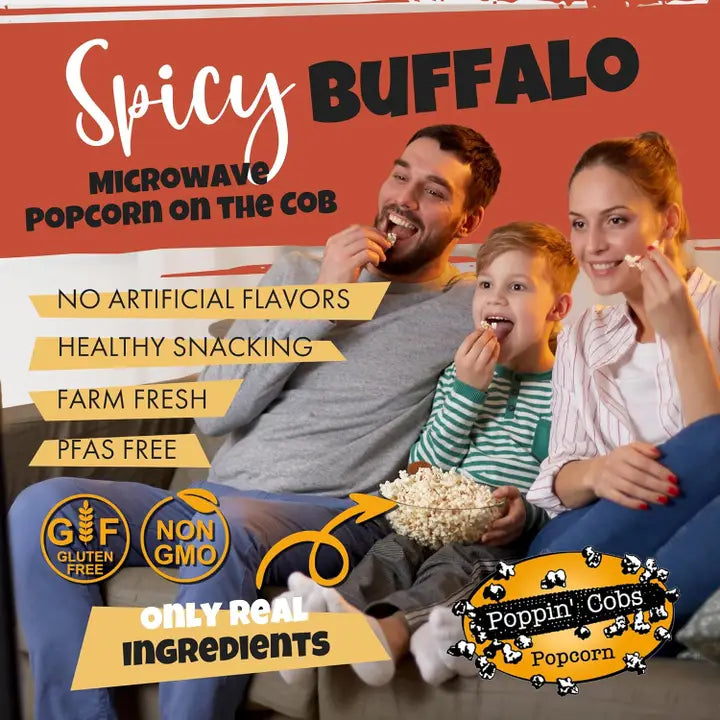 Poppin' Cobs Popcorn On the Cob with Spicy Buffalo Seasoning