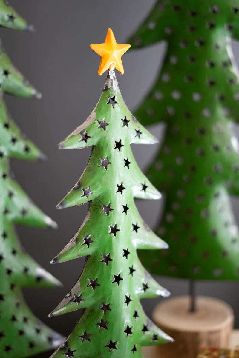 Kalalou Recycled Iron Christmas Trees on Wood Bases
