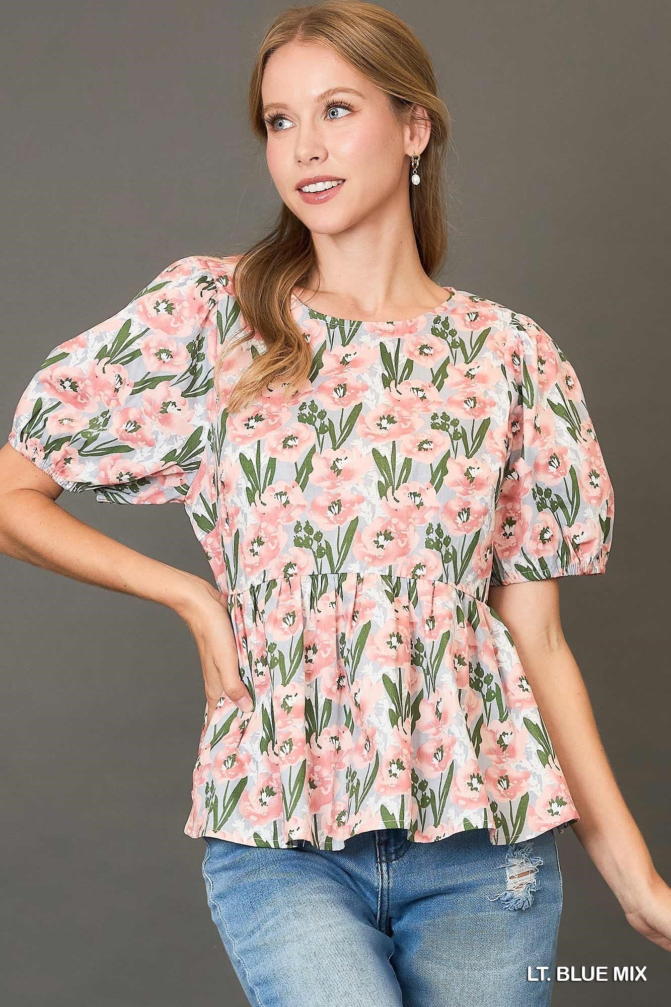 Umgee Floral Print Peplum Top