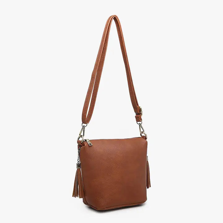 Jen & Co. Dylan Crossbody w/ 2 Side Tassel Zippers-Brown