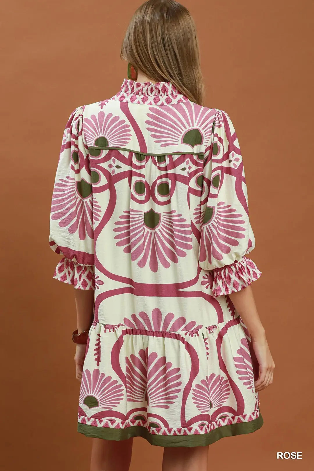 Umgee Abstract Print Button Front Babydoll Dress