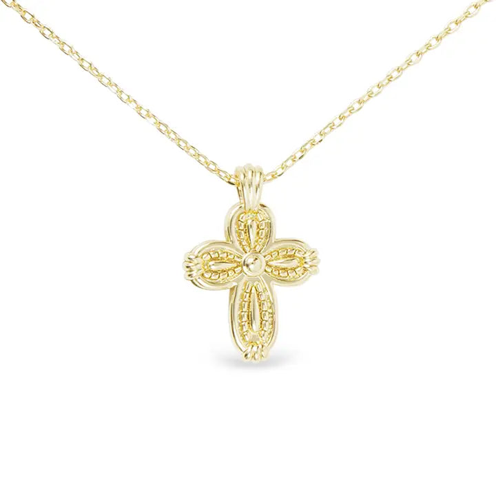 Amanda Blu Gold Patterned Small Cross Necklace