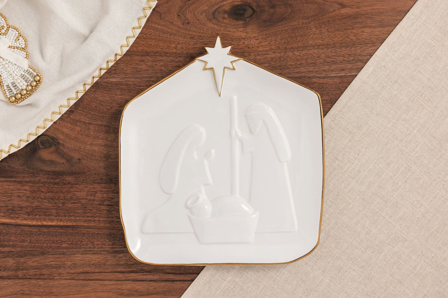 MUD PIE GOLD EDGE NATIVITY PLATTER