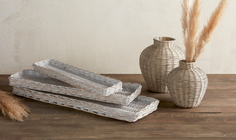 MUD PIE LONG WOVEN WILLOW TRAY