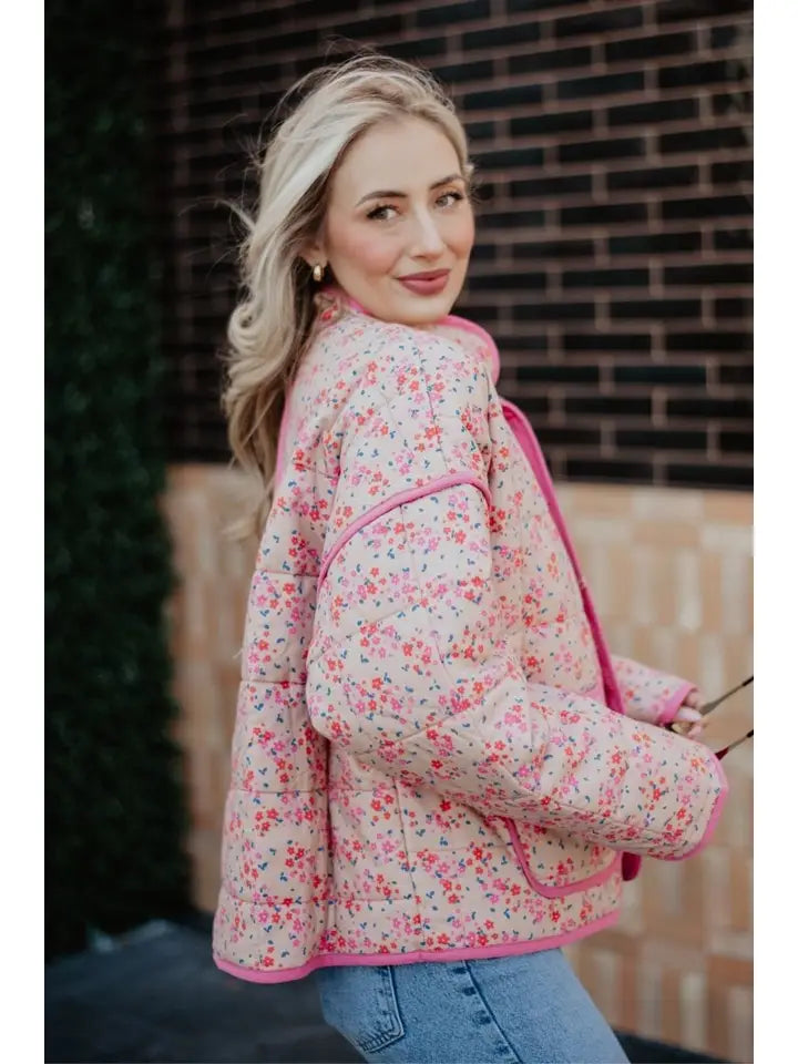 Katydid Pink Dainty Floral Lightweight Quilted Jacket