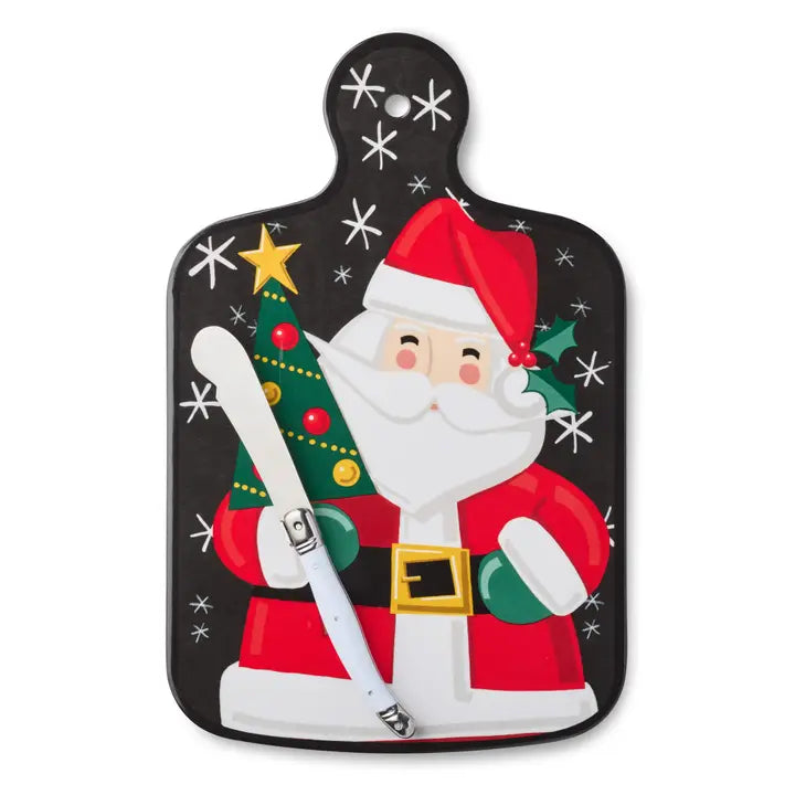 Certified International Christmas Whimsy Santa Cheese Board and Knife Gift