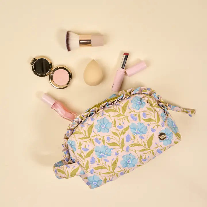 The Darling Effect Essentials Quilted Cosmetic Pouch–Poppin' Petals Aqua