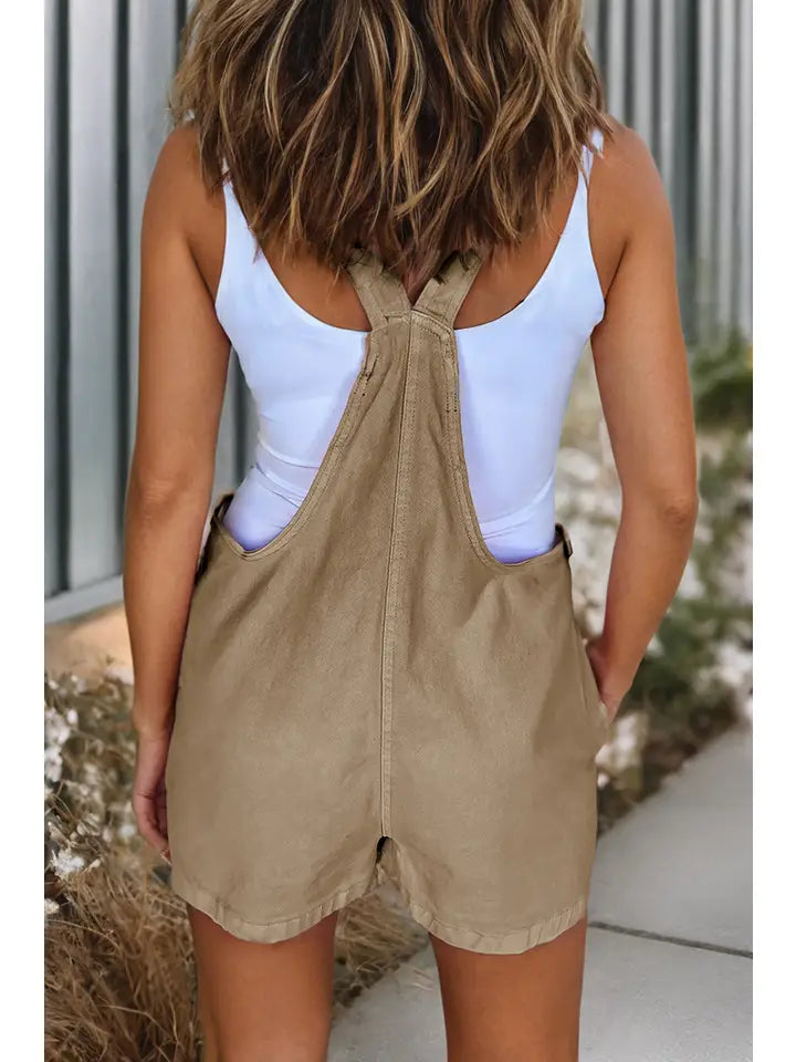 Light French Beige Knot Straps Denim Romper