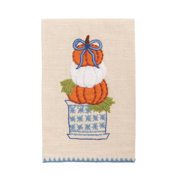 MUD PIE STACKED PUMPKIN APPLIQUE TOPIARY TOWEL