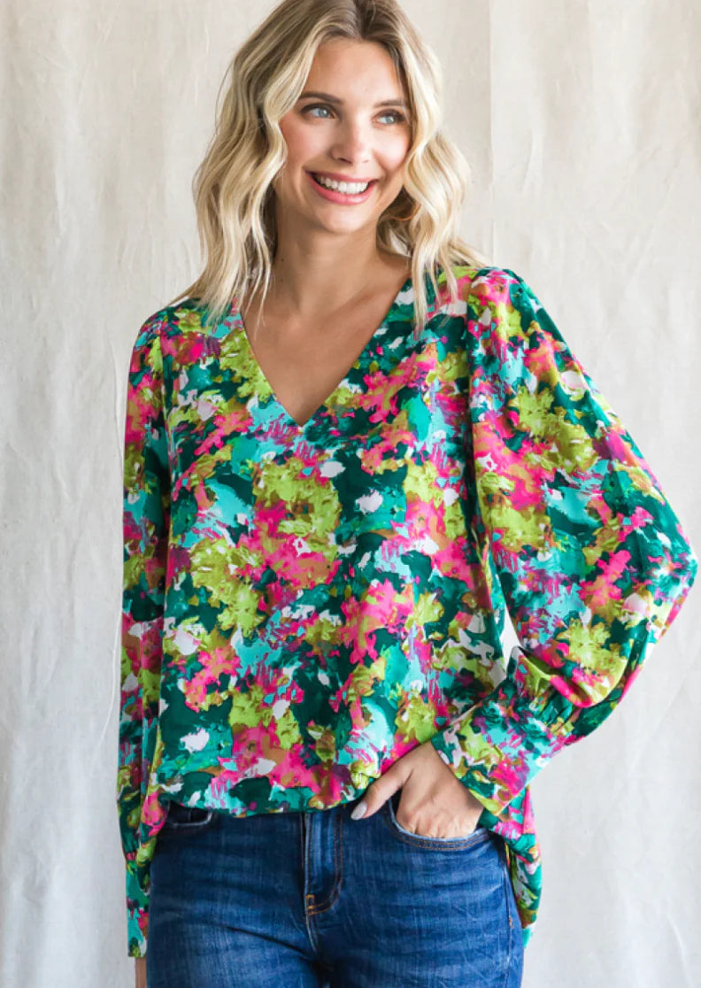 JODIFL Beautiful V-Neck Bubble Sleeve Top
