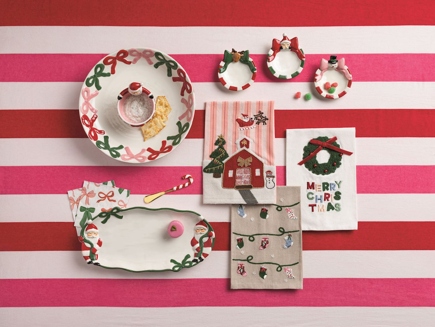 MUD PIE BOW SANTA HOSTESS SET