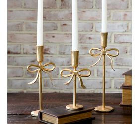 Pd HOME GOLD BOW CANDLE HOLDERS