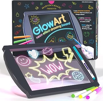 Marvin's Magic - Glow Art Unique Craft Kit | Light Up Kids Art Set | Includes Neon Effect Drawing Board with A Built-in Stand and 4 Fluorescent Magic Pens