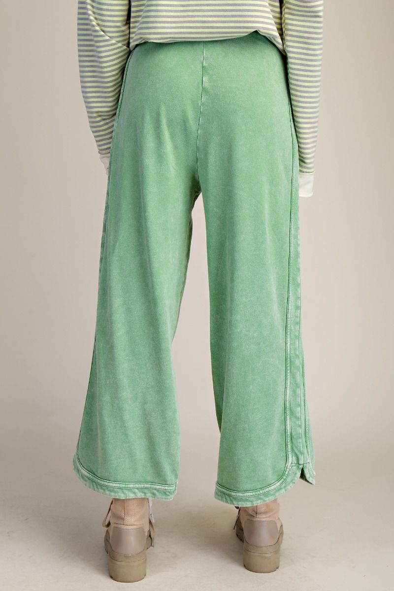 EASEL MINERAL WASHED TERRY KNIT PANTS-Sage