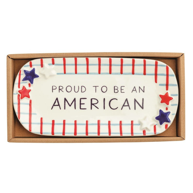 MUD PIE Plaid Americana Sentiment Tray
