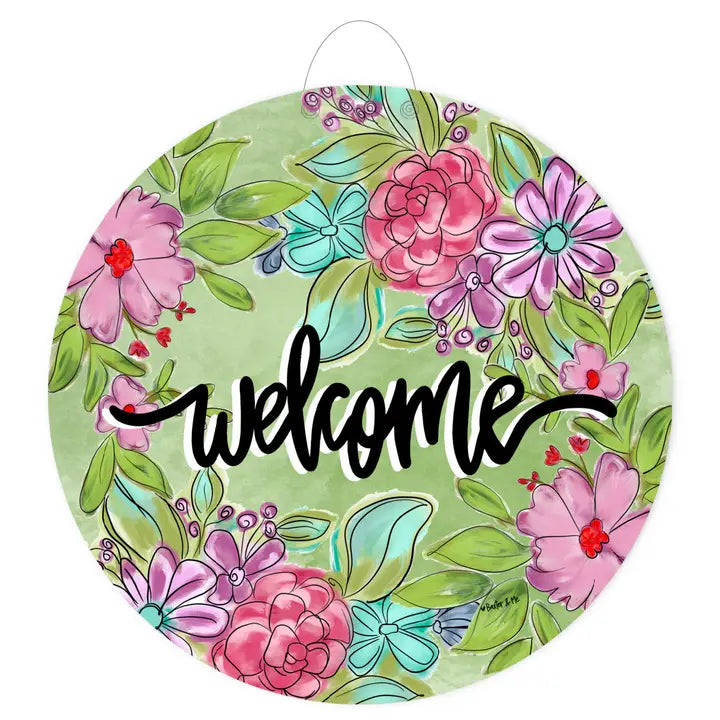 Baxter & Me Welcome Pretty Pink & Purple Floral Door Hanger