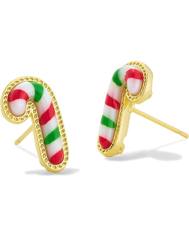 KENDRA SCOTT CANDY CANE STUD EARRINGS GOLD RED GREEN MIX