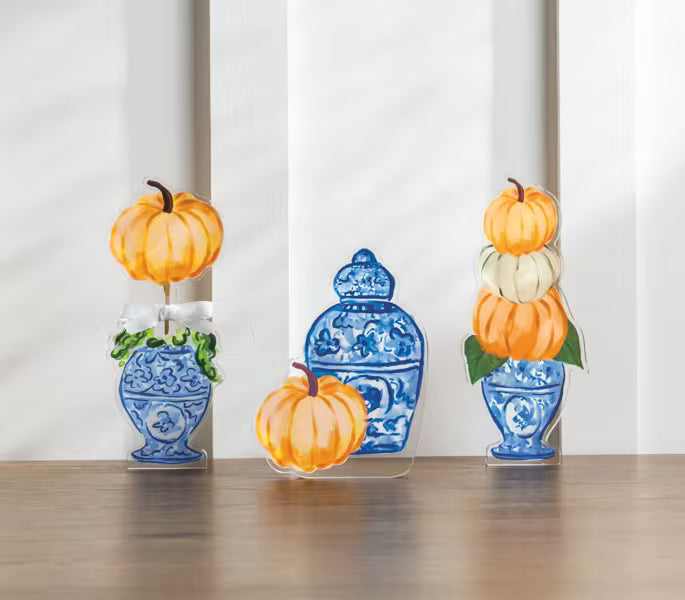 MUD PIE TRIPLE PUMPKIN TOPIARY ACRYLIC SITTER