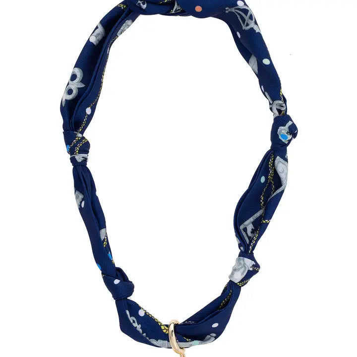 Canvas Style Elodie Cross Coin Scarf Necklace in Navy & Seafoam