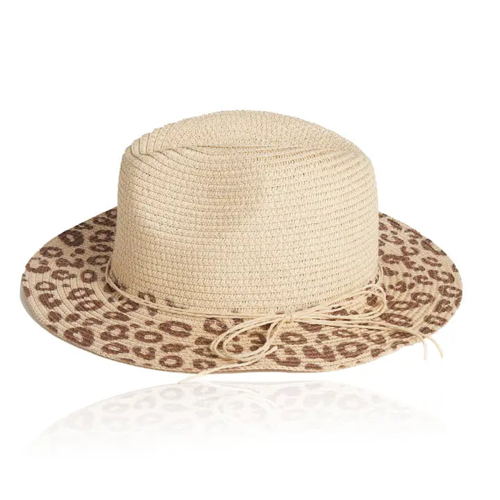 Fedora Hat Michela Leopard Print Brim Panama-Ivory