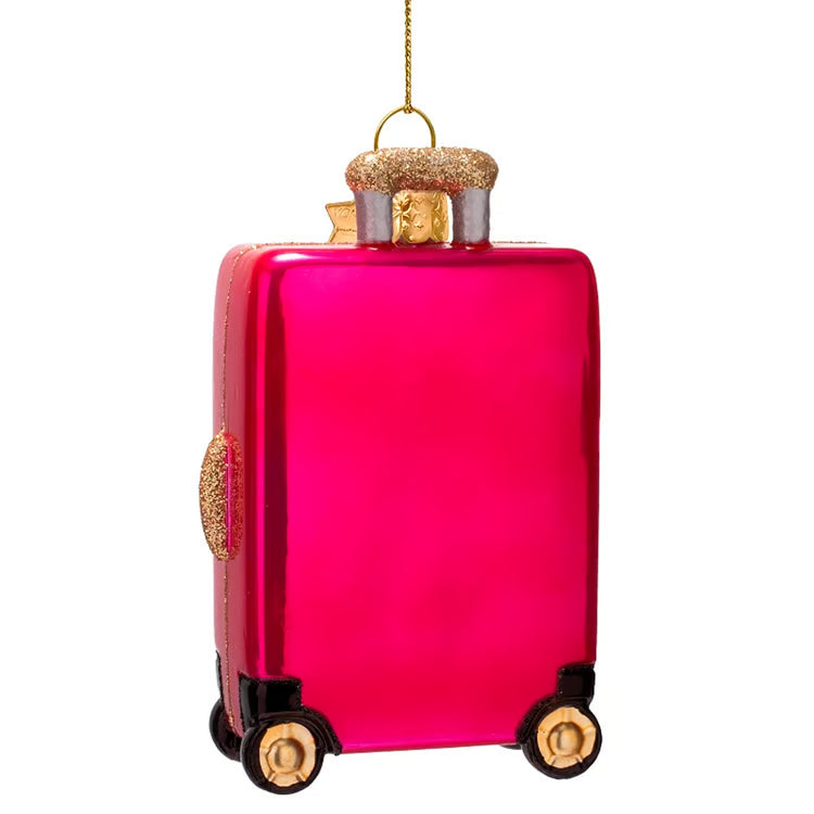 VONDELS Ornament glass raspberry pink catching flight suitcase H4"