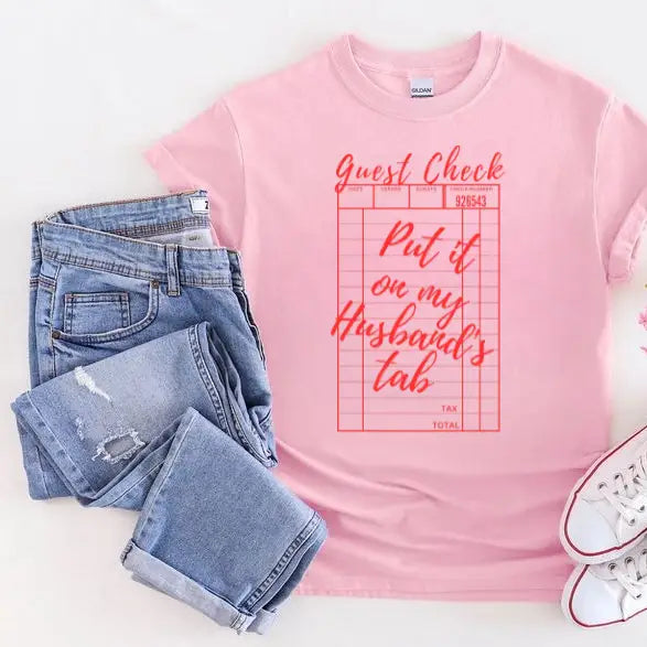 Put It On My Husband's Tab T Shirt-Pink