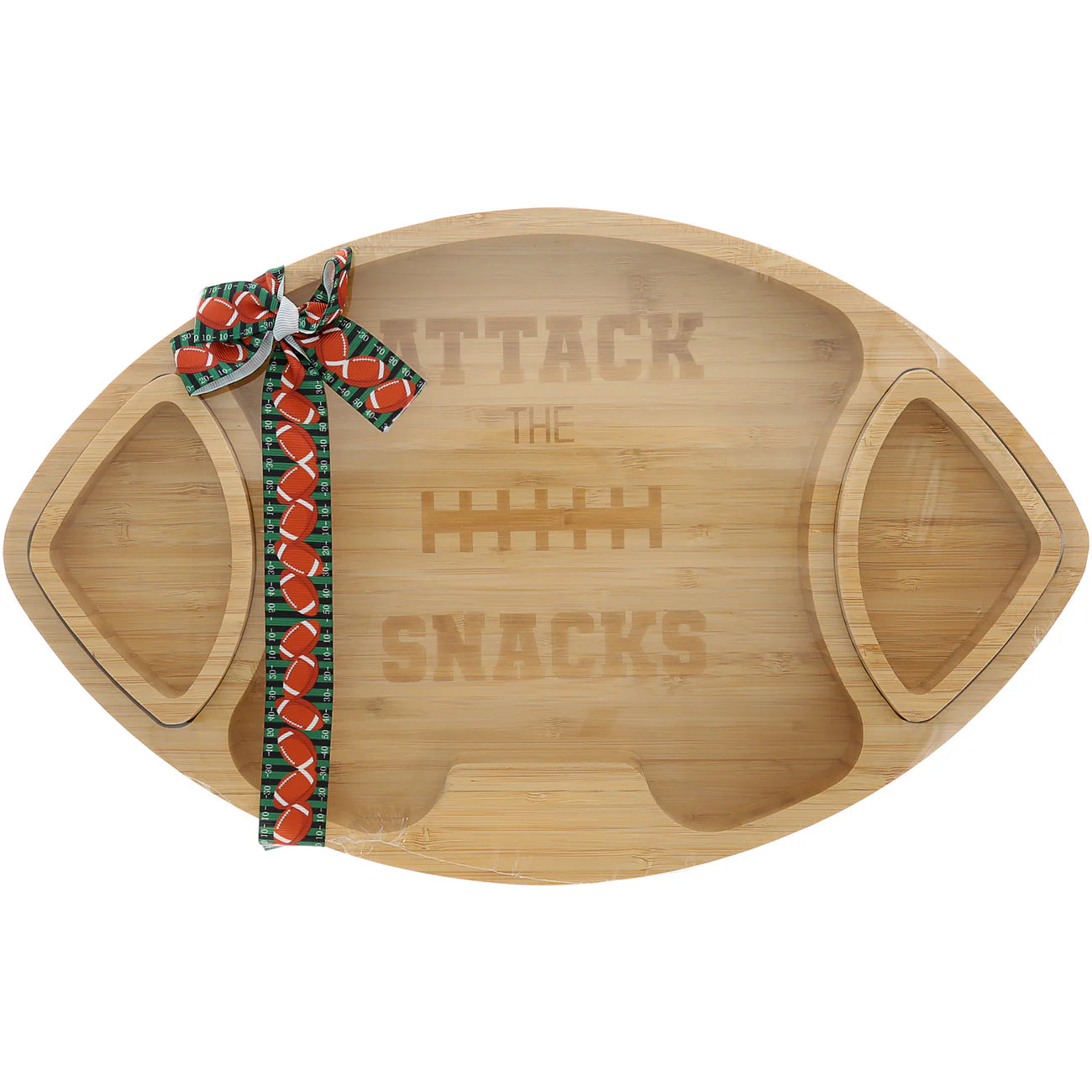 PAVILION ATTACK THE SNACKS BAMBOO SERVING BOARD WITH DIP BOWLS