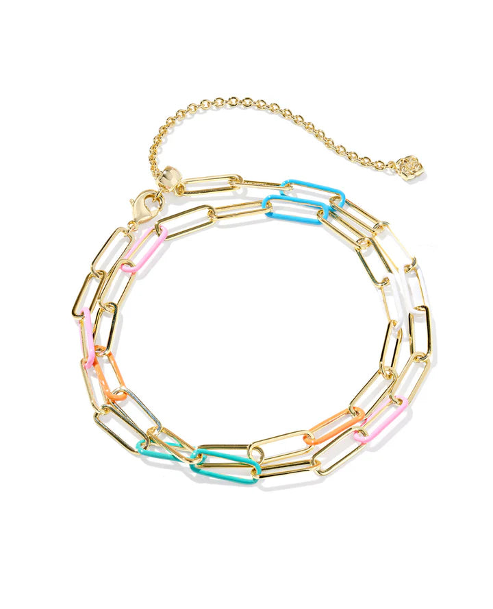 KENDRA SCOTT AINSLEY CONVERTIBLE CHAIN NECKLACE GOLD MULTI MIX ENAMEL