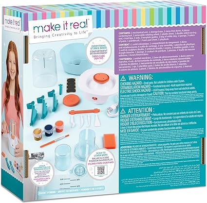 Make It Real: Mini Pottery Studio - 26 pcs DIY Pottery Kit, Mess Free Air Dry Clay, 10 Projects, Tweens, Girls & Kids Ages 8+