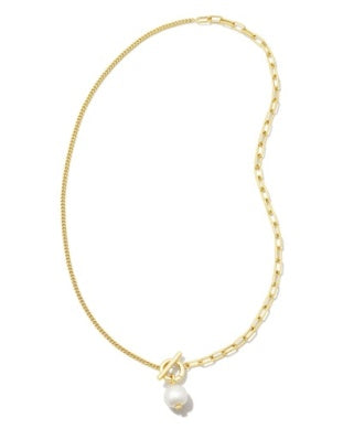 KENDRA SCOTT LEIGHTON PEARL CHAIN NECKLACE GOLD WHITE PEARL