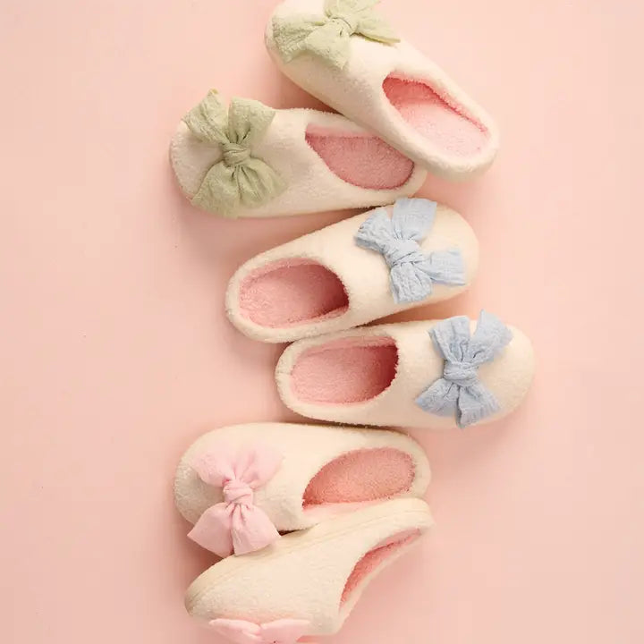 The Darling Effect Fuzzy Slippers-Betty Bow Light Blue