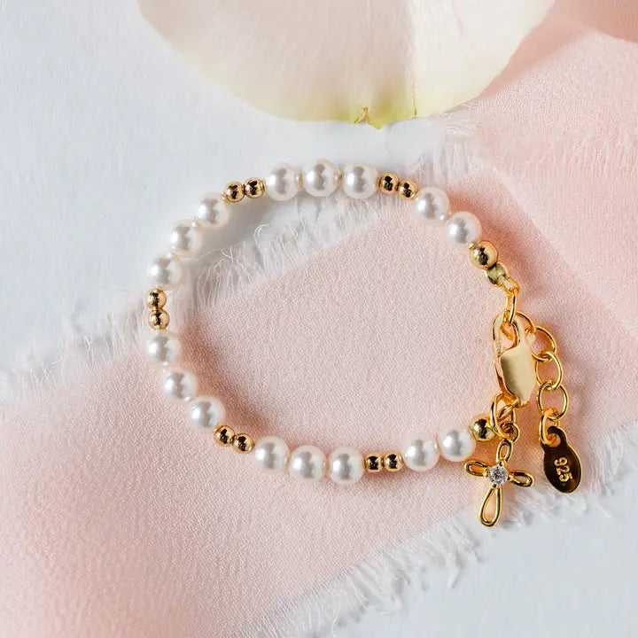 Cherished Moments 14K Gold-Plated Baby Cross Bracelet - Baptism Communion Gift