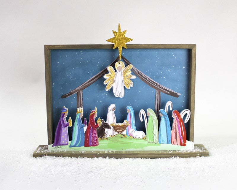 Trade Cie Cutout Layered Wood Table Décor, Nativity Brights
