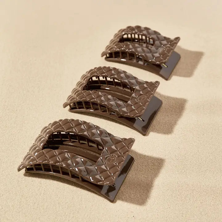 Teleties Flat Rectangle Hair Clip | Large | Truly Taupe Quilted