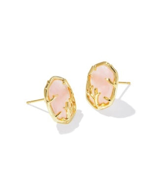 KENDRA SCOTT DAPHNE CORAL FRAME STUD EARRINGS GOLD ROSE QUARTZ