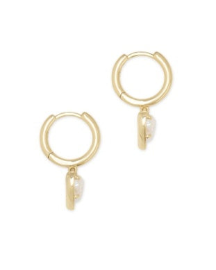 KENDRA SCOTT ARI HEART HUGGIE EARRINGS GOLD IRIDESCENT DRUSY