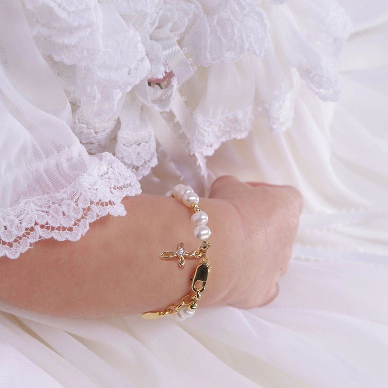 Cherished Moments 14K Gold-Plated Baby Cross Bracelet - Baptism Communion Gift