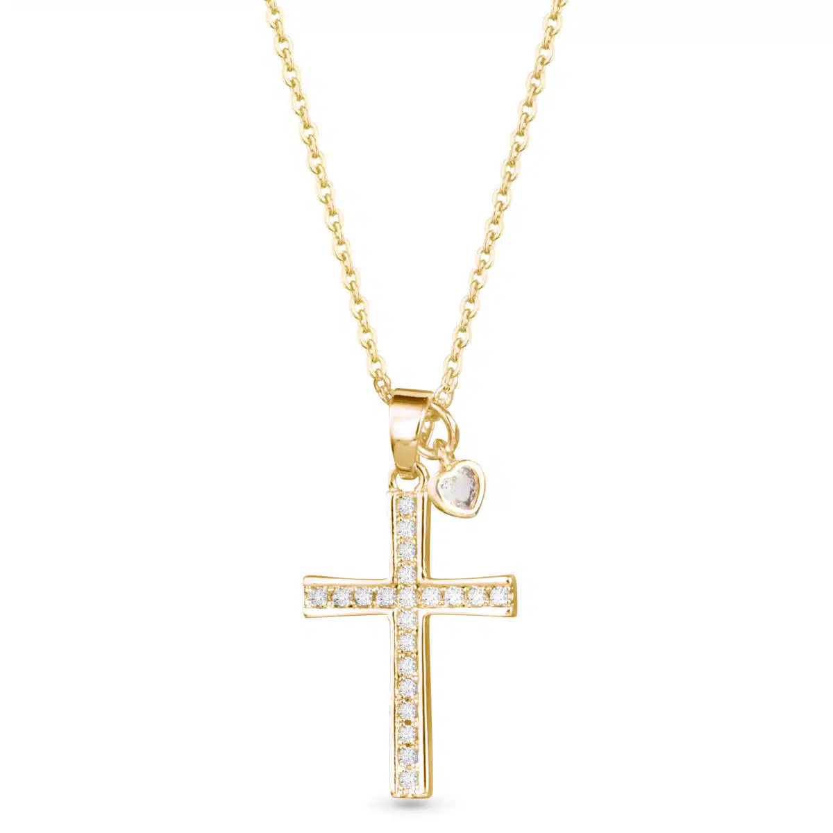 AMANDA BLU PAVE CROSS WITH HEART DROPLET NECKLACE – GOLD