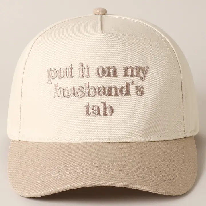Put It On My Husband's Tab Embroidery Canvas Cap-Beige