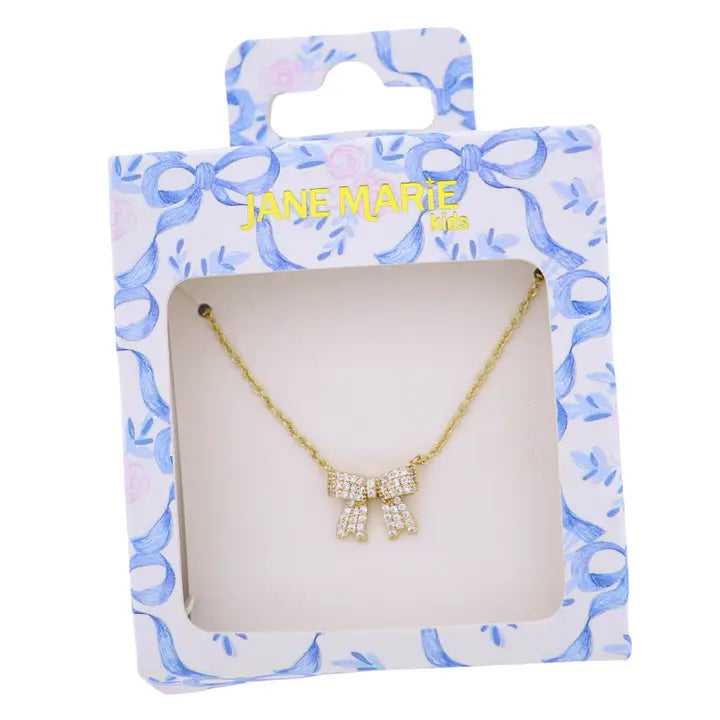 Jane Marie Kids Gold Rolo Chain Necklace with Clear Crystal Bow