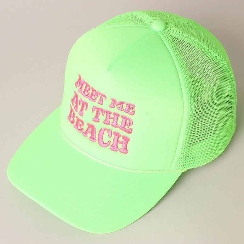 Meet Me At Beach Embroidered Mesh Back Cap