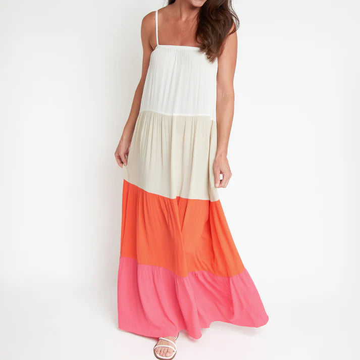 ELSIE & ZOEY Amryn Color Block Tiered Maxi Dress-Raspberry