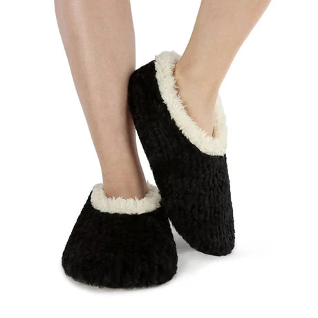 Snoozies! Womens Teddy Bear Faux Fur Slipper With Memory Foam Sole Black
