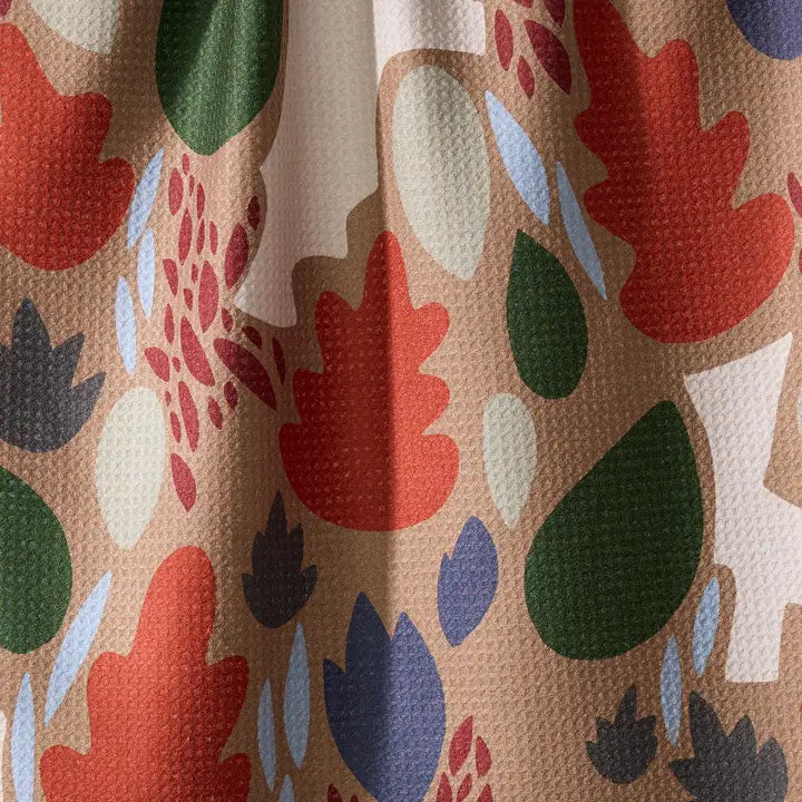 Geometry Cut Paper Leaves Mocha Tea Towel
