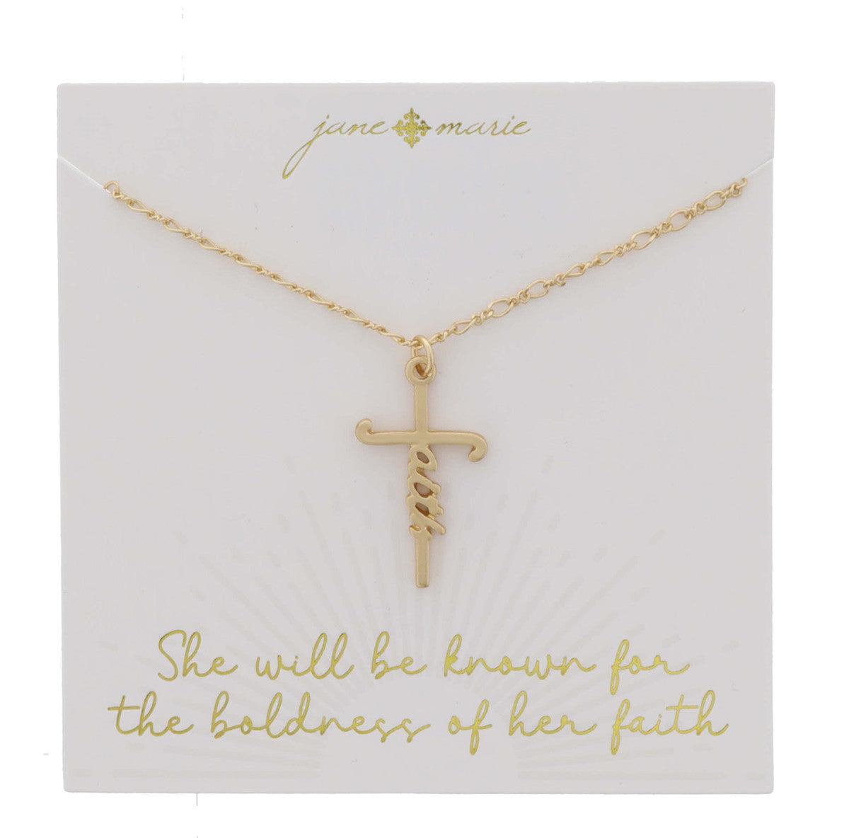 JANE MARIE GOLD CURSIVE "FAITH" CROSS NECKLACE
