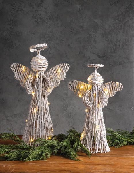 MUD PIE SMALL WHITE RATTAN LED ANGEL