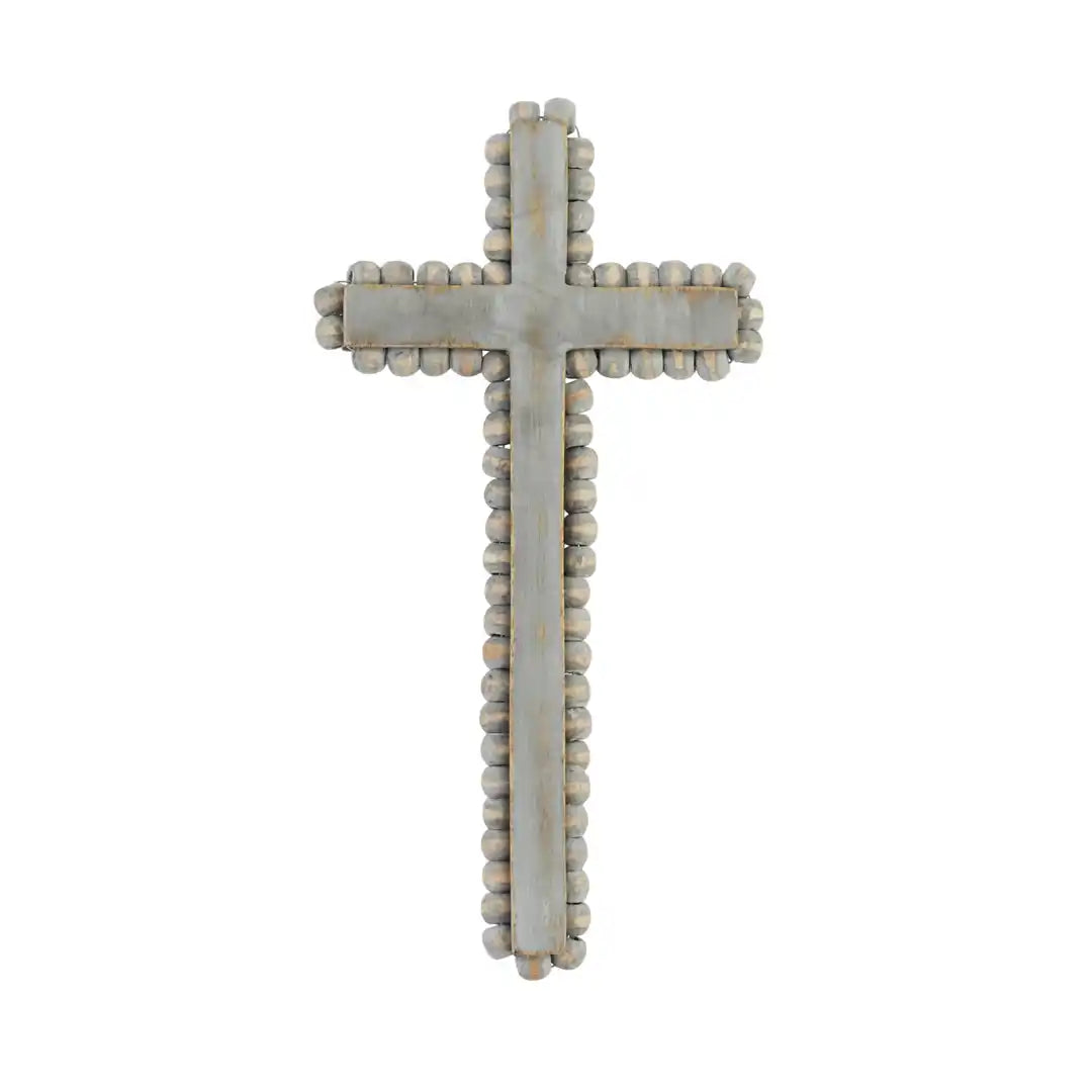 MUD PIE MEDIUM GRAY BEADED WOOD CROSS
