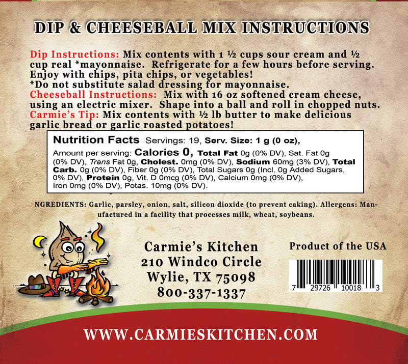 CARMIE'S KITCHEN ROASTED GARLIC DIP MIX