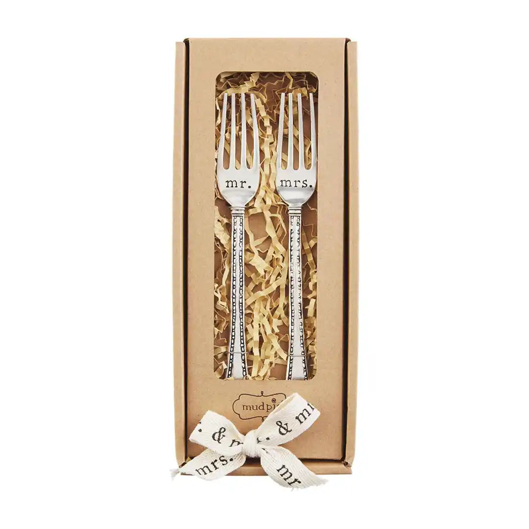 MUD PIE MR. AND MRS. WEDDING FORK SET
