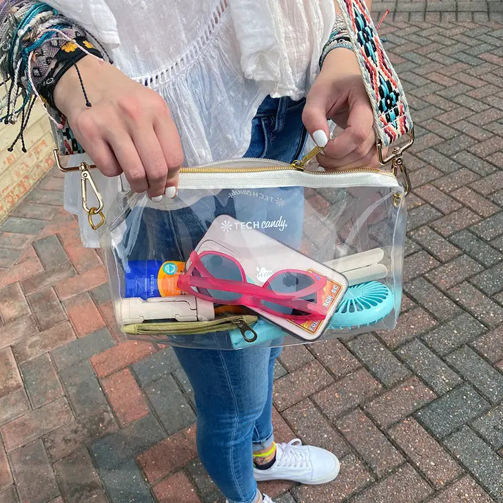 in the Clear Stadium Bag + Guitar Strap